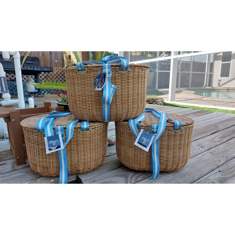 NWT Rare Roller Rabbit x Target Blue Insulated Woven Summer/Beach Picnic Basket